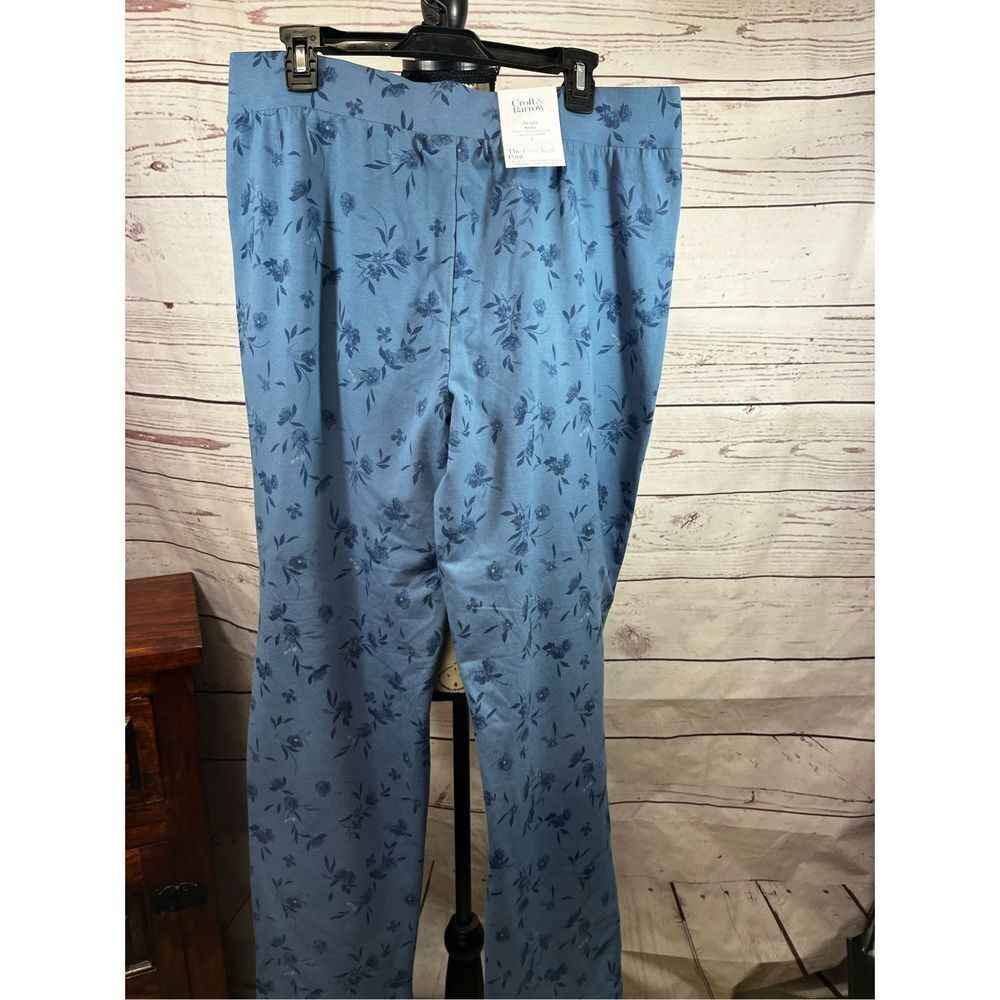 Croft & Barrow Womens Blue Floral Knit‎ Pull On Pants Size L Elastic Waist New